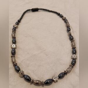 Silver-Tone Hematite Beaded Necklace - Unbranded